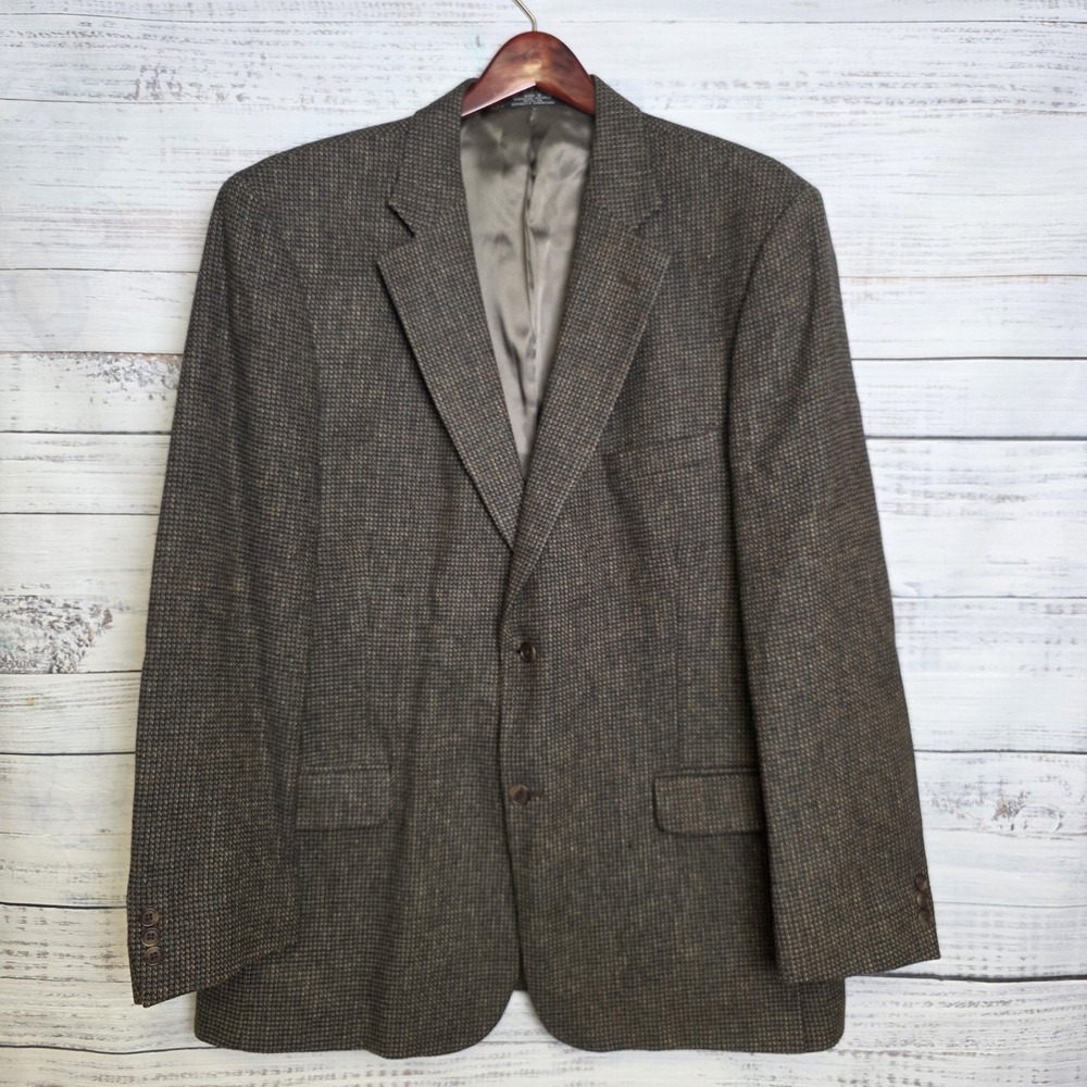 Woolrich Blazer Mens 46L Brown Green Tweed 100% Lambswool Sport Coat 2 Button